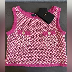 Versace Crochet crop Knit Top in pink and white with signature Medusa in 36/xs